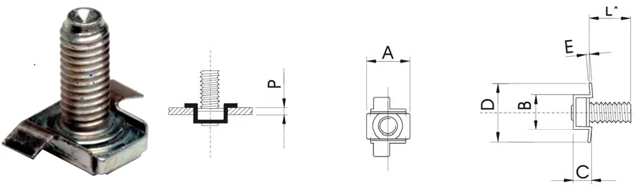 Закладная (клетьевая) шпилька сталь оцинкованная Резьба М 5, квадрат 9,0 мм, толщина металла 1,7 - 1