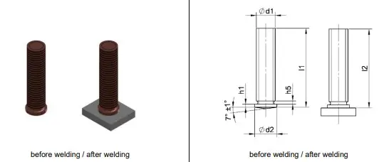Шпилька резьбовая приварная "короткий цикл" Стальная омедненная М4х16