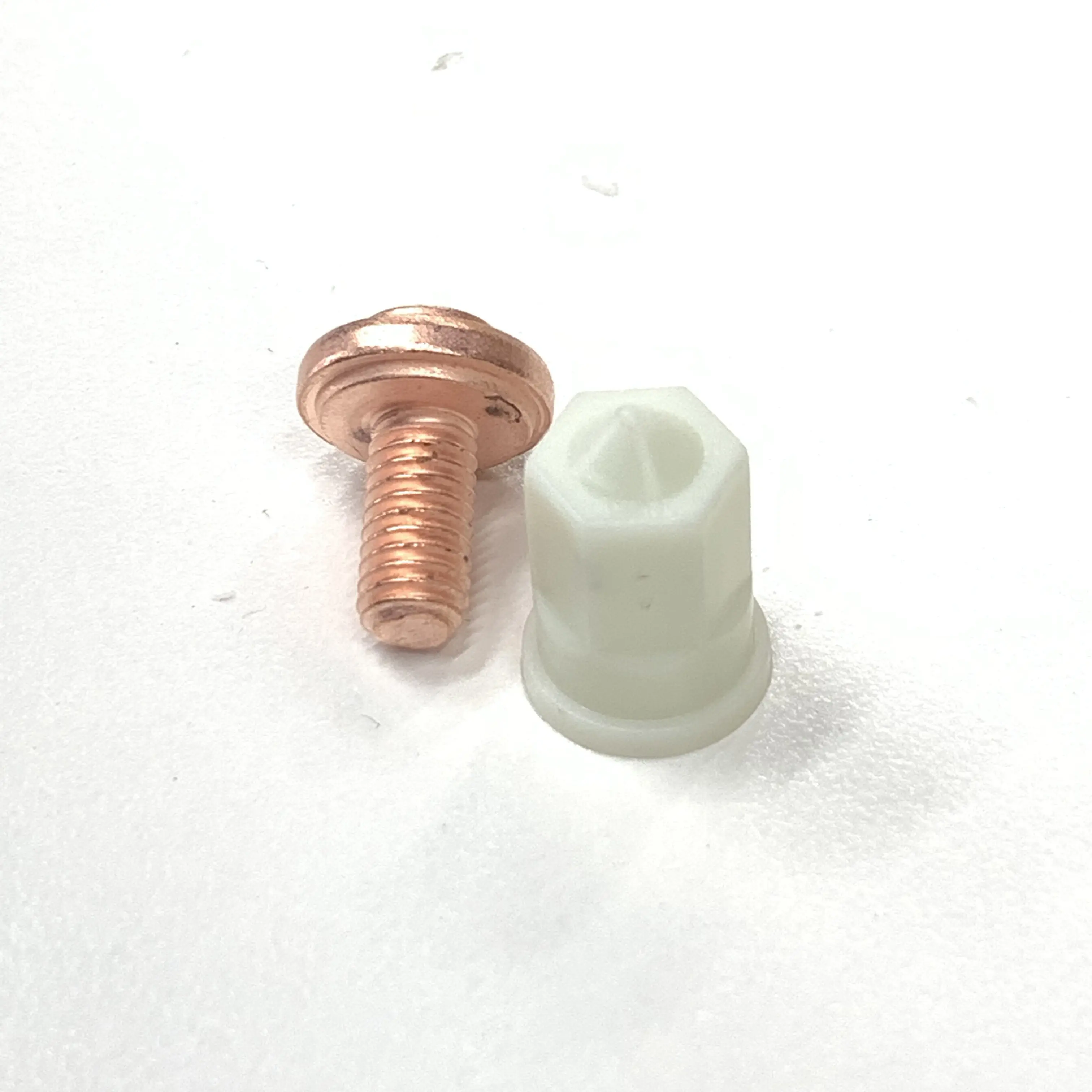 Шпилька резьбовая (болт) приварная "короткий цикл" Стальная омеднённая М6х12 с пластиковым колпачком