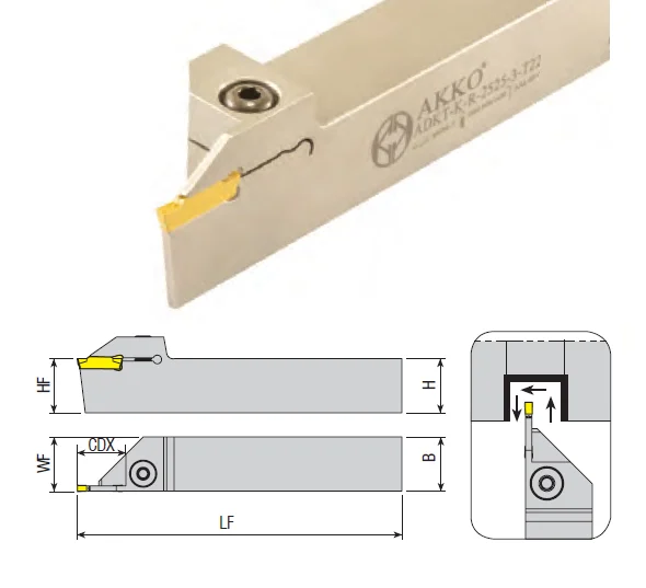 ADKT-K-R/L-2525-4-T22 Державка для обработки канавок 