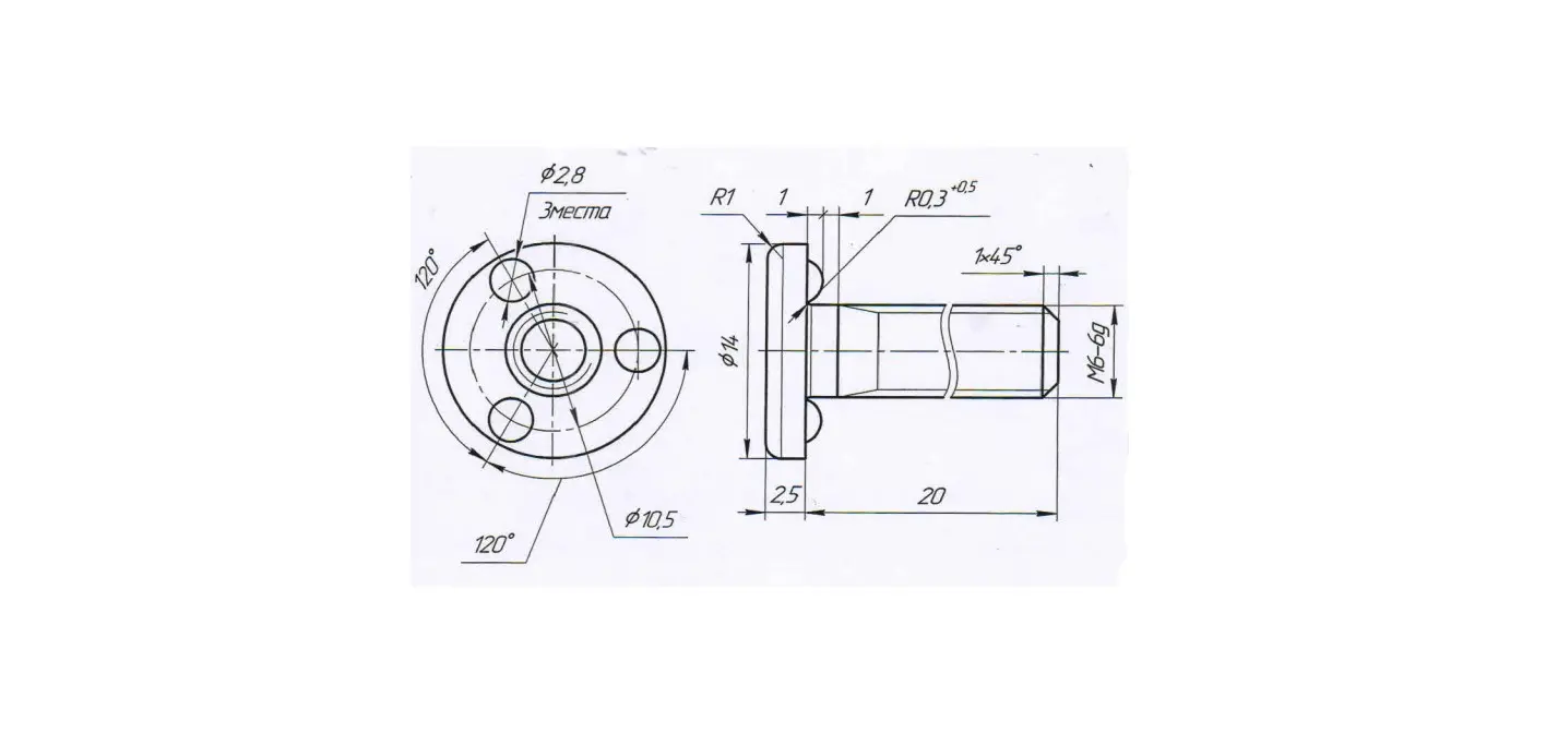 Болт приварной М6х20 Сталь.