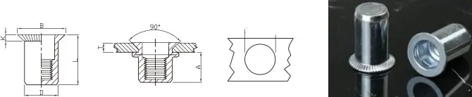 M4 гладкая закрытая потайной бортик для толщины металла 1,5-3,0 мм, длиной 17,5 мм