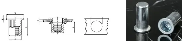M4 шлицевая закрытая стандартный бортик для толщины металла 0,5-2,0 мм, длиной 16,0 мм