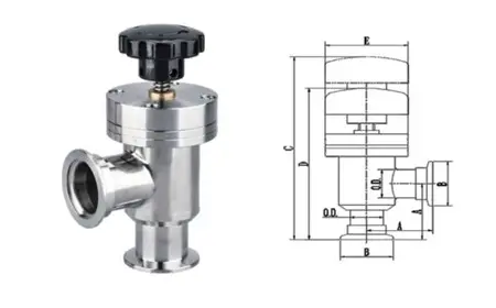 Клапан вакуумный угловой  GD-J50 KF50 Ручной уплотнение - Фторэластомерное / Сильфонное материал - Нержавеющая сталь 304SS