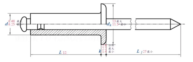 Заклепка вытяжная нержавеющая сталь/нержавеющая сталь 6,4х12 стандартный борт