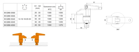 M-3280-4045 Прижим поворотный Г-образный с рычагом
