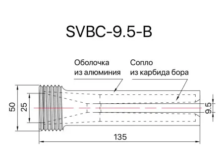 Сопло пескоструйное среднее Вентури SandBlue SVBC-9.5-B, карбид бора, 9,5х135
