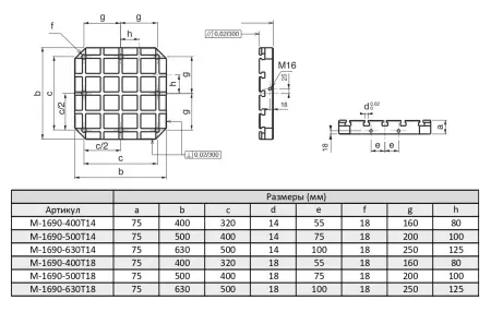 M-1690-630T18 Плита базовая горизонтальная с Т-пазами