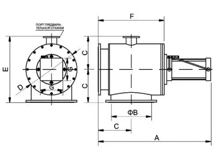 Клапан вакуумный угловой  GDQ-S400 ISO-K400 Пневматический уплотнение - Фторэластомерное материал - Нержавеющая сталь 304SS