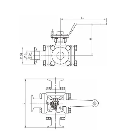 Полнопроходной трехходовой шаровой кран без удержания (3A) (размер 1")