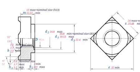 DIN 928 M16 чертеж