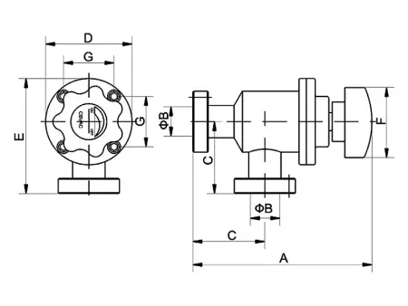 Клапан вакуумный   CD-J40B CF40 Ручной уплотнение - Сильфонное материал - Нержавеющая сталь 304SS