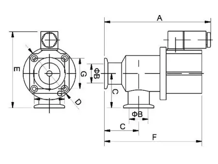 Клапан вакуумный угловой  GDQ-J25 KF25 Пневматический уплотнение - Фторэластомерное материал - Нержавеющая сталь 304SS