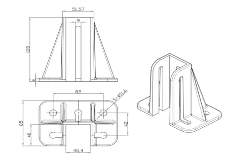 Опора фундаментная усиленная для алюминиевых профилей, серия 4040, основание 85х128 мм, ALF-FS-A4040