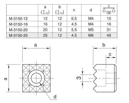 M-3150-12 Упор прямоугольный с рифлением