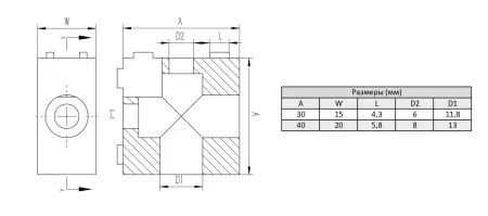 Двухсторонний прямоугольный соединитель A30-15 для алюминиевых профилей, ALF-SC30TR