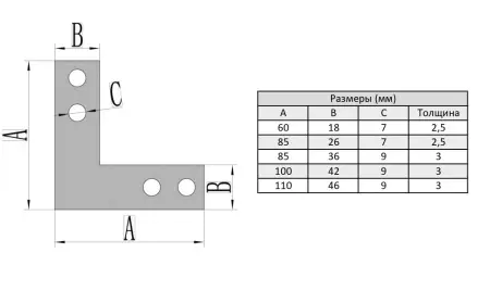 Двухсторонний внутренний угловой соединитель М8 для алюминиевых профилей, серия 50, ALF-IC50-L