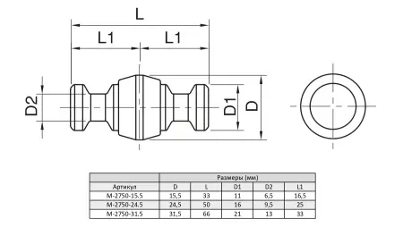 M-2750-15.5 Палец центрирующий двухсторонний, диаметр 15,5 мм