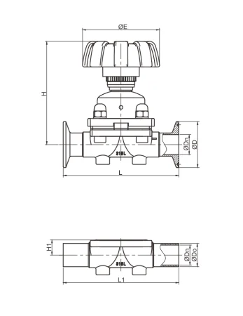 Ручной мембранный клапан
(Уплотнение 25, размер DN20 ¾")