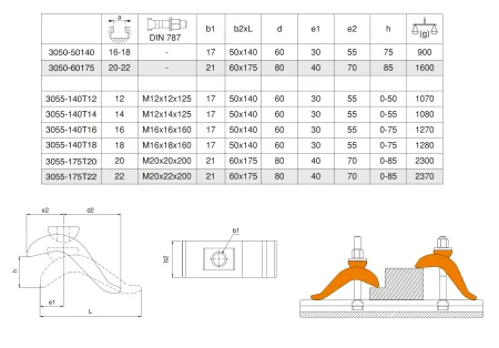 M-3055-175T20 Прихват изогнутый регулируемый с винтом