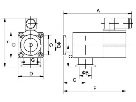 Клапан вакуумный угловой  GDQ-J16B KF16 Пневматический уплотнение - Сильфонное материал - Алюминий
